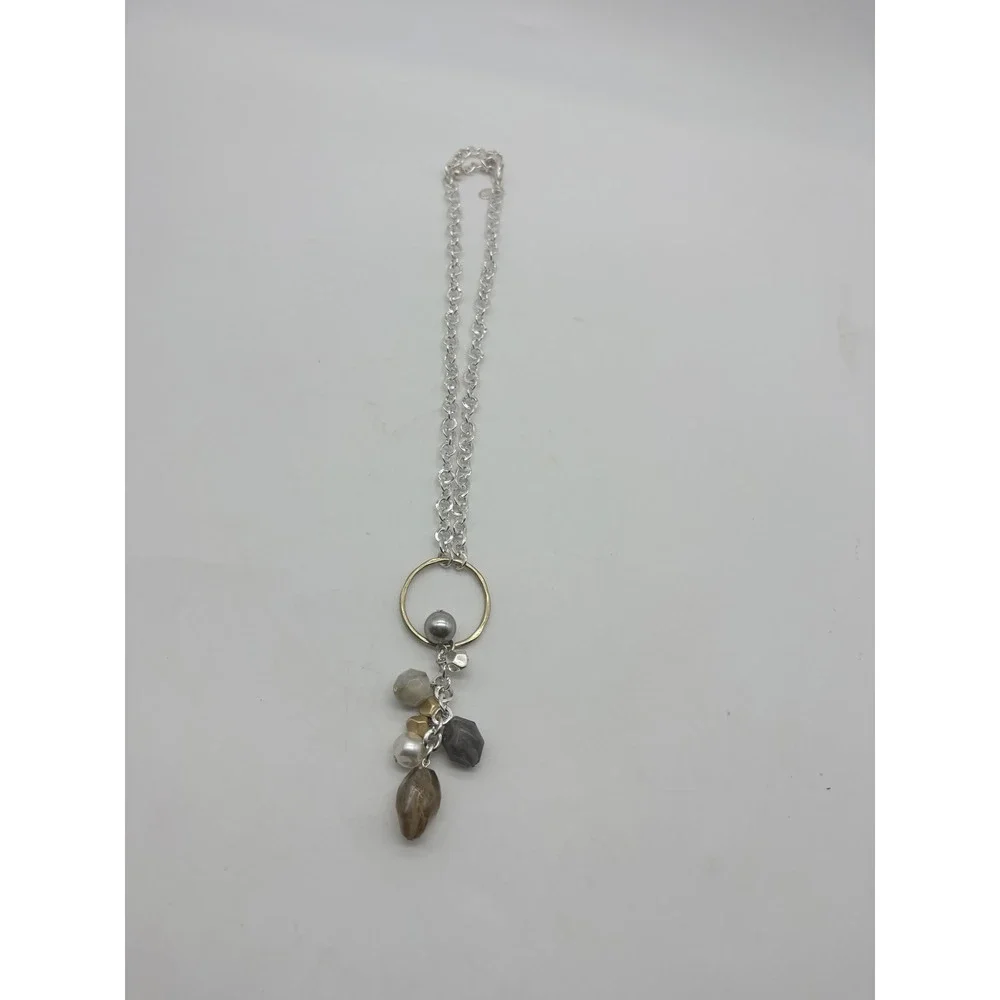 Chicos Bright Silver‎ Long Chain with Gold Tone Dangle Beads Necklace